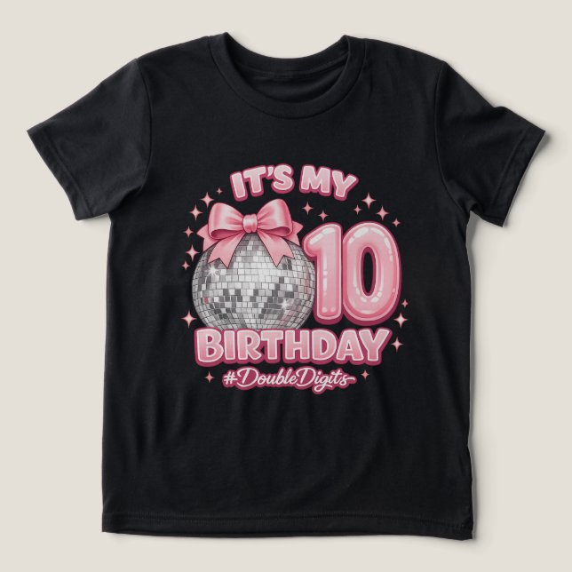 Girly Disco Ball 10th Birthday Pink Bow Tri-Blend Shirt (Design Front)
