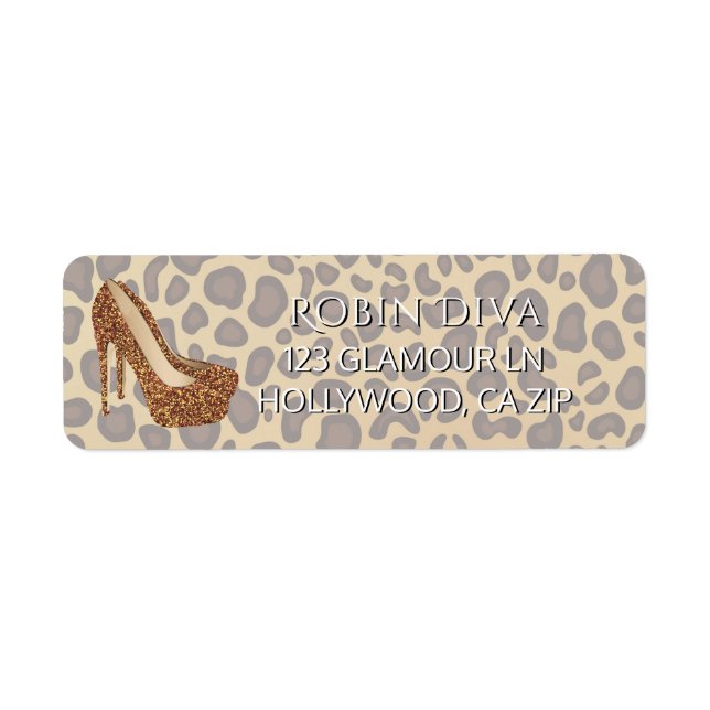 Girly Diva Leopard Print | Glam High Heel Shoes Label (Front)