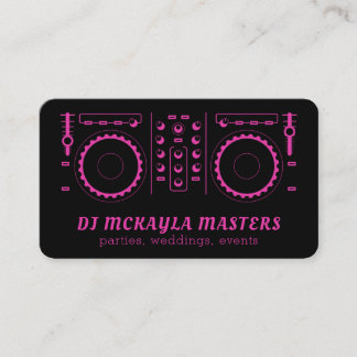 Girly DJ Disk Jockey Neon Pink & Black Turntable Business Card
