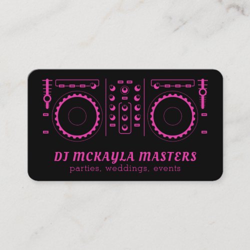 Girly DJ Disk Jockey Neon Pink  Black Turntable Business Card