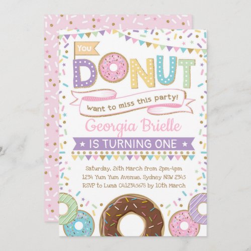 Girly Donut Invitation Donut Birthday Sprinkles