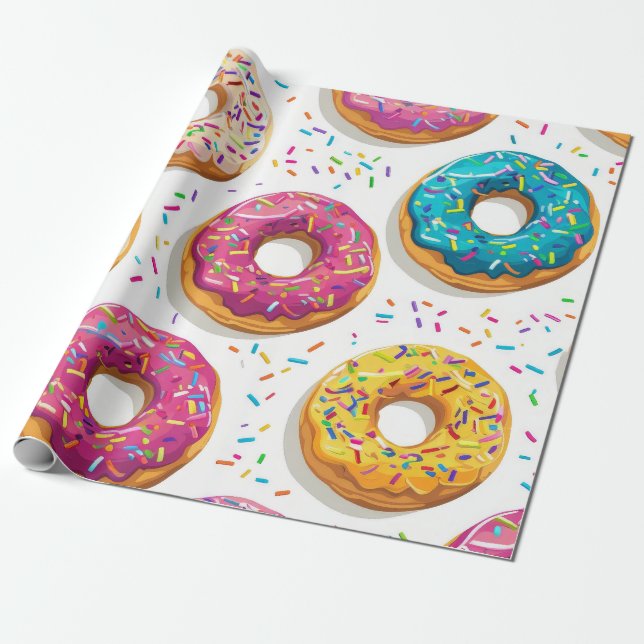 Girly Donut Pattern Wrapping Paper (Unrolled)