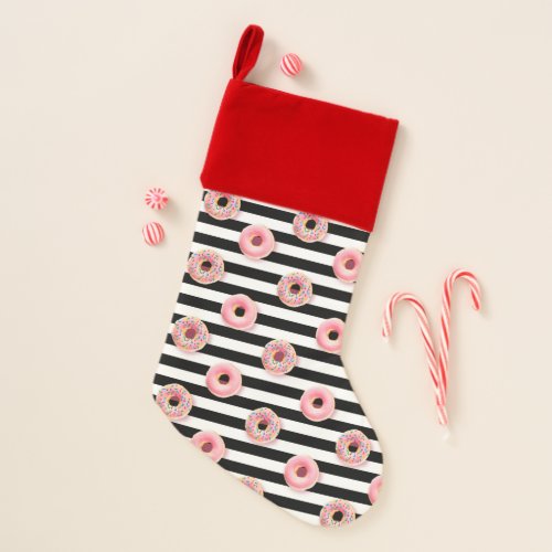 Girly Donuts pattern pink black white stripes Christmas Stocking