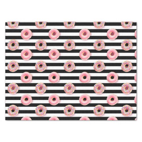 Girly Donuts pattern pink black white stripes Tissue Paper