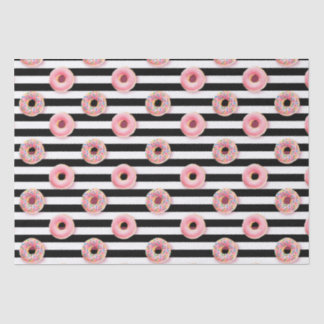 Girly Donuts pattern pink black white stripes Tissue Paper