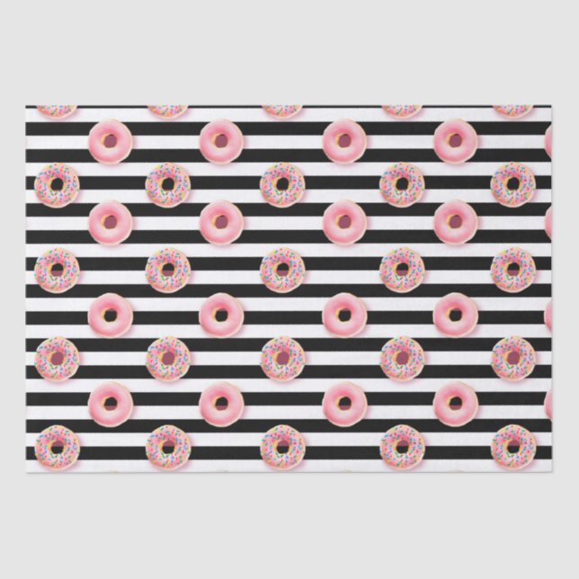 Girly Donuts pattern pink black white stripes Tissue Paper (Front)