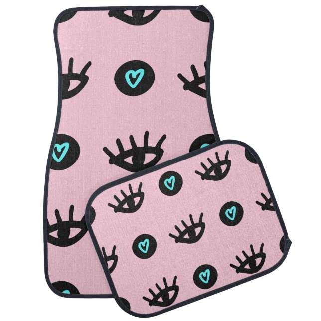 Girly Doodle: Eyes Hearts Seamless. Car Floor Mat (Set)