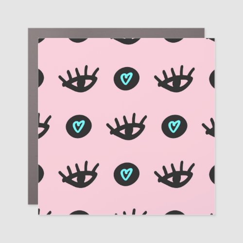 Girly Doodle Eyes Hearts Seamless Car Magnet