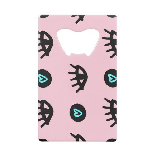 Girly Doodle Eyes Hearts Seamless Credit Card Bottle Opener