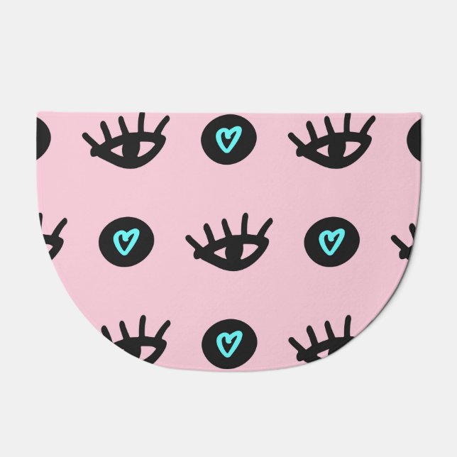 Girly Doodle: Eyes Hearts Seamless. Doormat (Front)