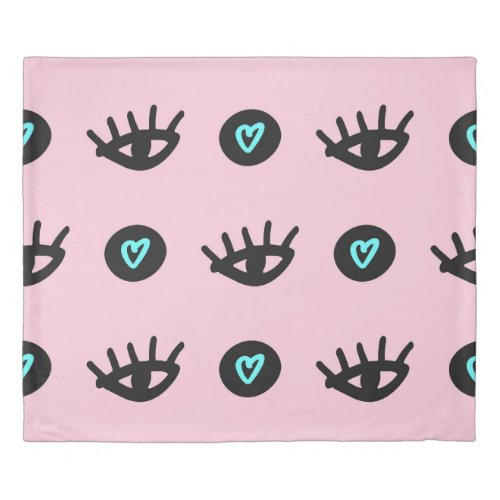 Girly Doodle Eyes Hearts Seamless Duvet Cover