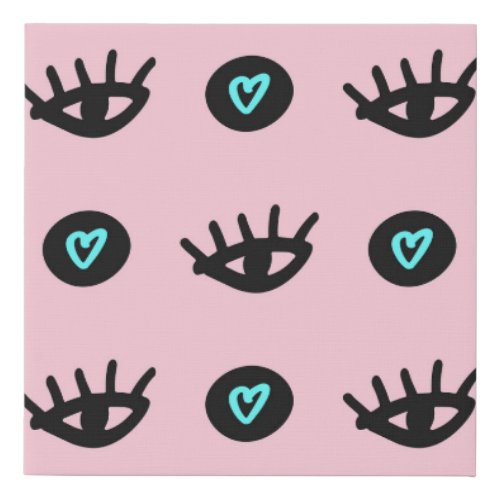 Girly Doodle Eyes Hearts Seamless Faux Canvas Print