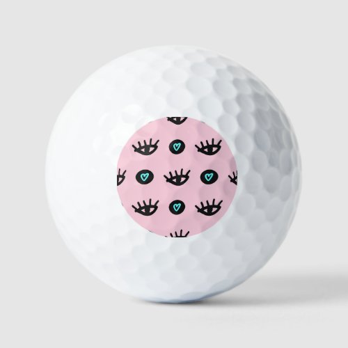 Girly Doodle Eyes Hearts Seamless Golf Balls