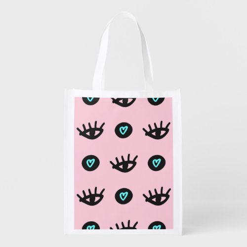 Girly Doodle Eyes Hearts Seamless Grocery Bag