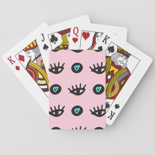 Girly Doodle Eyes Hearts Seamless Playing Cards