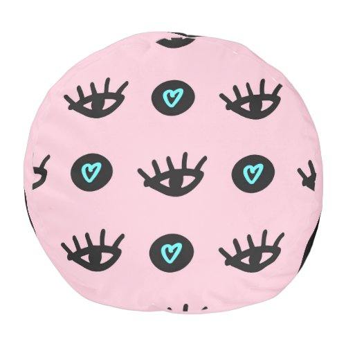 Girly Doodle Eyes Hearts Seamless Pouf