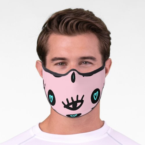Girly Doodle Eyes Hearts Seamless Premium Face Mask