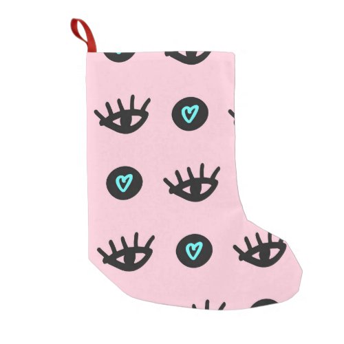 Girly Doodle Eyes Hearts Seamless Small Christmas Stocking