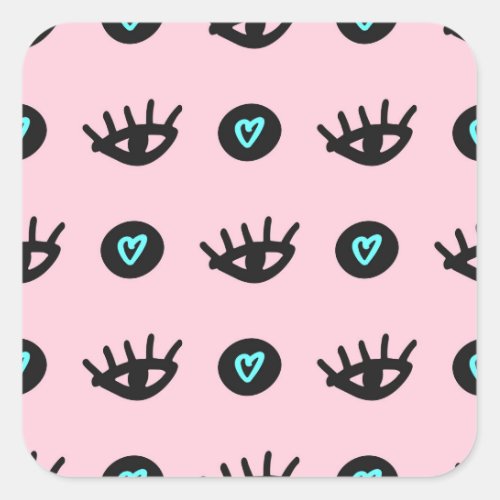 Girly Doodle Eyes Hearts Seamless Square Sticker