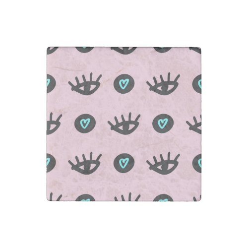 Girly Doodle Eyes Hearts Seamless Stone Magnet
