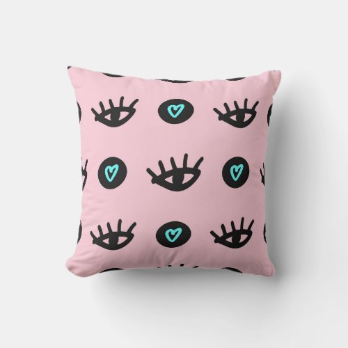 Girly Doodle Eyes Hearts Seamless Throw Pillow
