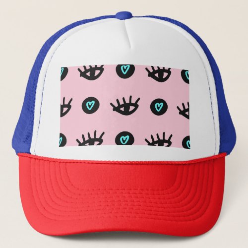 Girly Doodle Eyes Hearts Seamless Trucker Hat