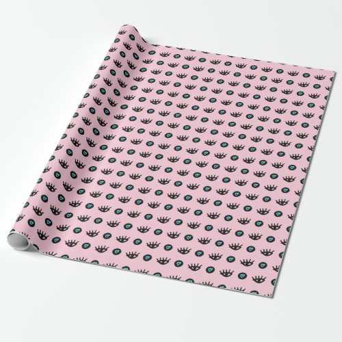 Girly Doodle Eyes Hearts Seamless Wrapping Paper