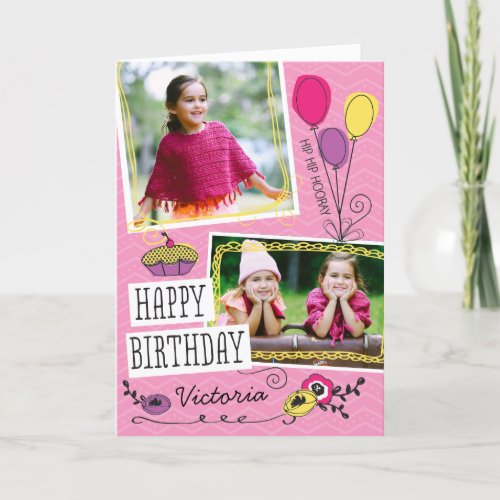 Girly Doodles Custom Photo Birthday Card