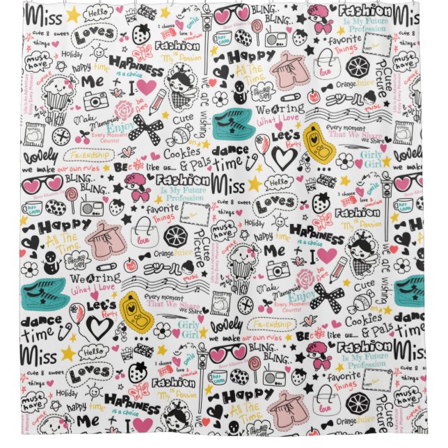 Girly Doodles Shower Curtain (Front)
