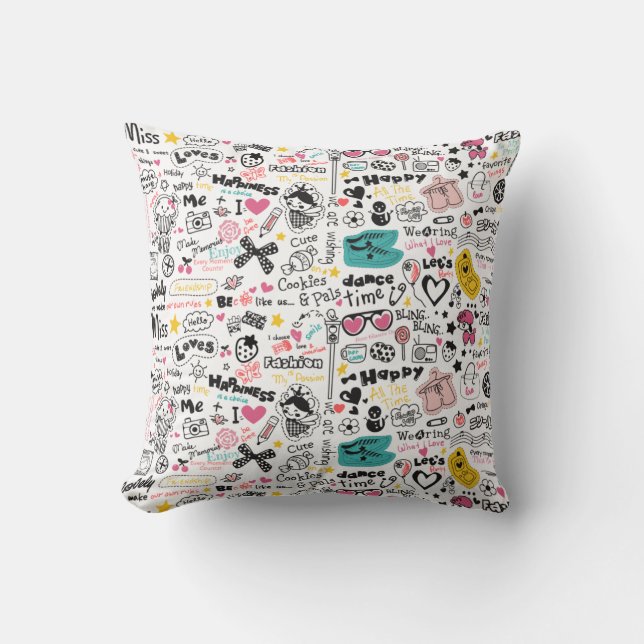 Girly Doodles Throw Pillow (Front)