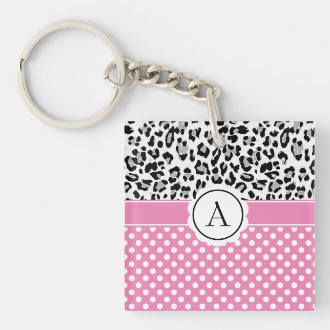 Girly dots and animals print monogram  keychain