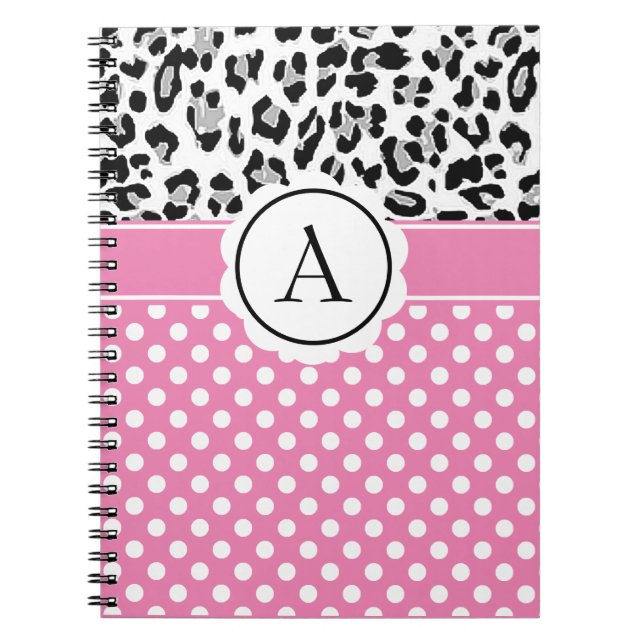 Girly dots and animals print monogram notebook (Front)