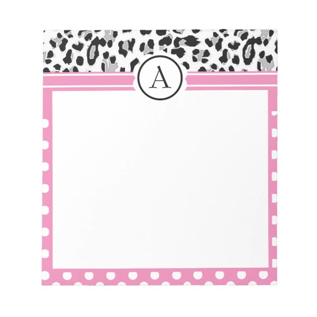 Girly dots and animals print monogram  notepad (Front)