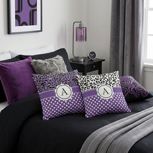 Girly dots and animals print monogram  throw pillo pillow (Creator Uploaded)