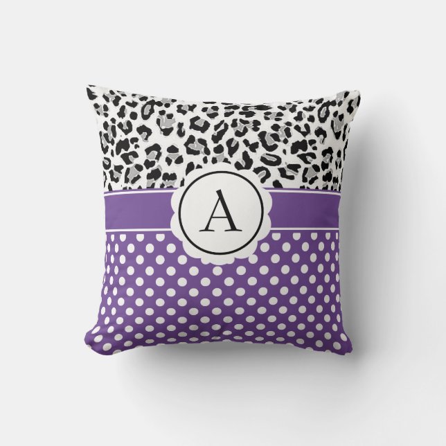 Girly dots and animals print monogram  throw pillo pillow (Front)