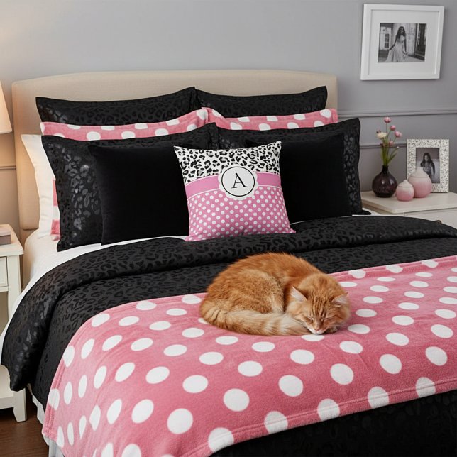 Girly dots and animals print monogram  throw pillow (Creator Uploaded)
