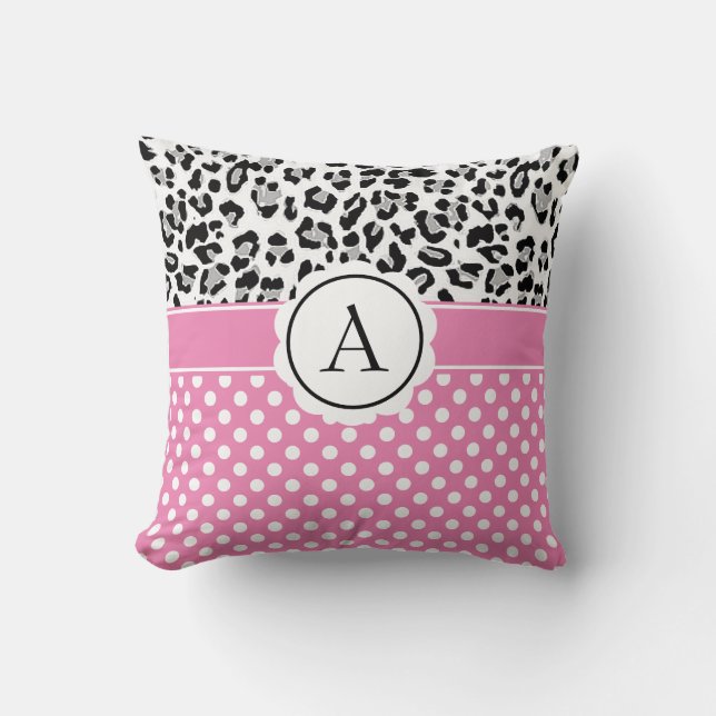 Girly dots and animals print monogram  throw pillow (Front)