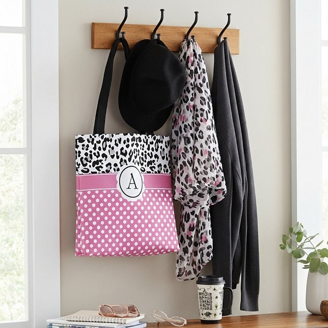 Girly dots and animals print monogram  tote bag (Creator Uploaded)