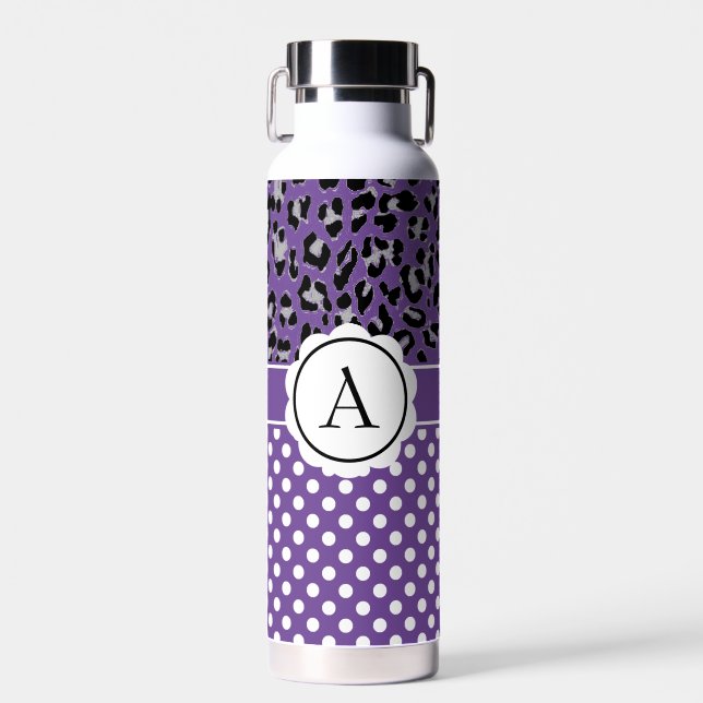 Girly dots and animals print monogram  water bottle (Front)