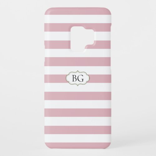 Girly Dried Rose Pale Pink White Striped Monogram Case_Mate Samsung Galaxy S9 Case