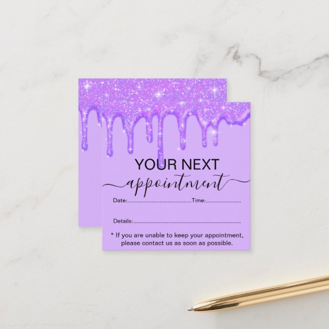 Girly Dripping Purple Glitter Appointment  Card (Front/Back In Situ)