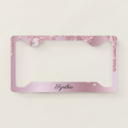 girly dripping rose gold glitter drips license plate frame