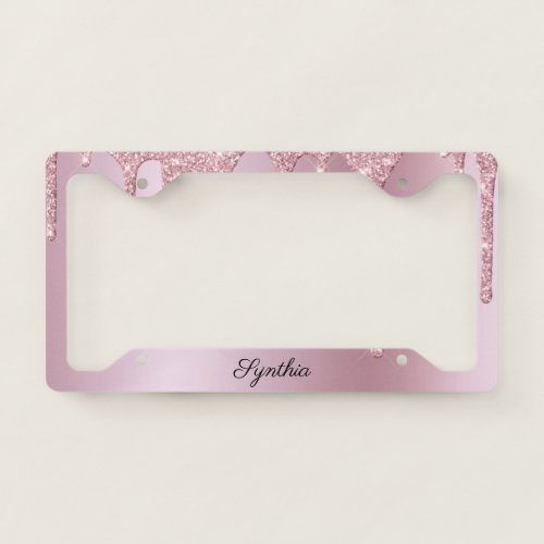 girly dripping rose gold glitter drips license plate frame