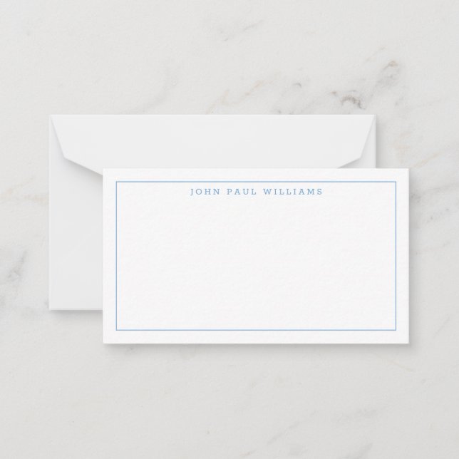 Girly Dusty Blue Professional Formal Thin Border Note Card (Front)