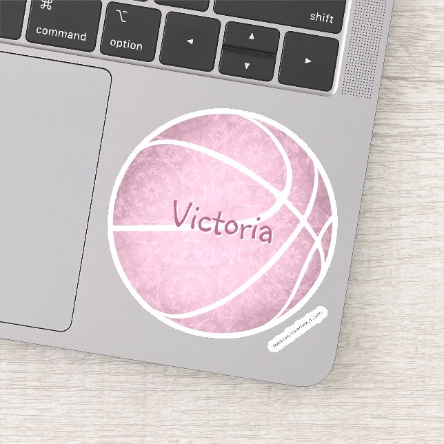 girly dusty pink basketball girls name sticker (Detail)