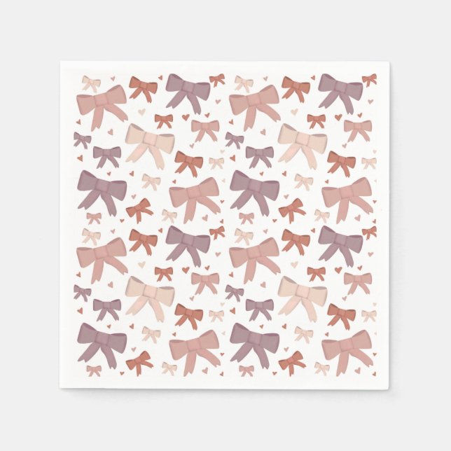 Girly Dusty Pink Bows And Little Hearts  Napkins (Front)