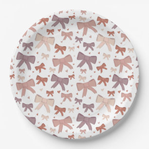Girly Dusty Pink Bows And Little Hearts Paper Plates