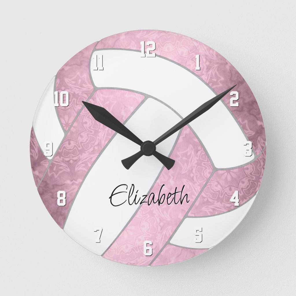 dusty pink girly volleyball sports room wall clock