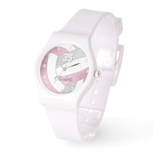girly dusty pink gray personalized volleyball watch