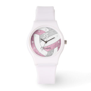 girly dusty pink gray personalized volleyball watch